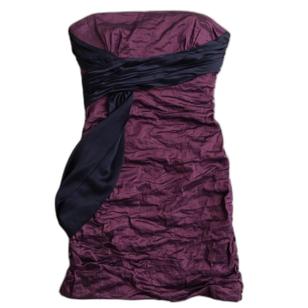 BCBGMAXAZRIA Plum Burgundy Strapless Ruched Cocktail Mini Dress | M 8–10
